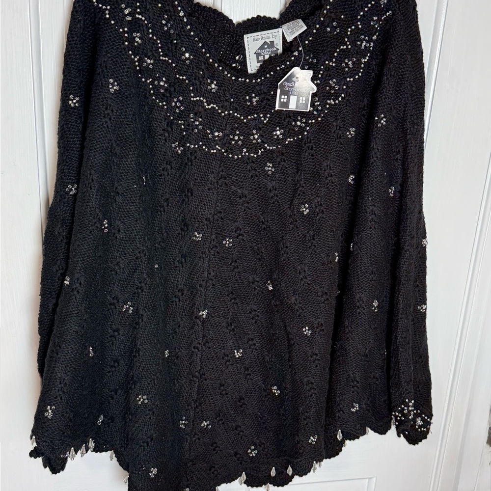 Handknits by Storybook Knits beaded crochet poncho sweater. One size.